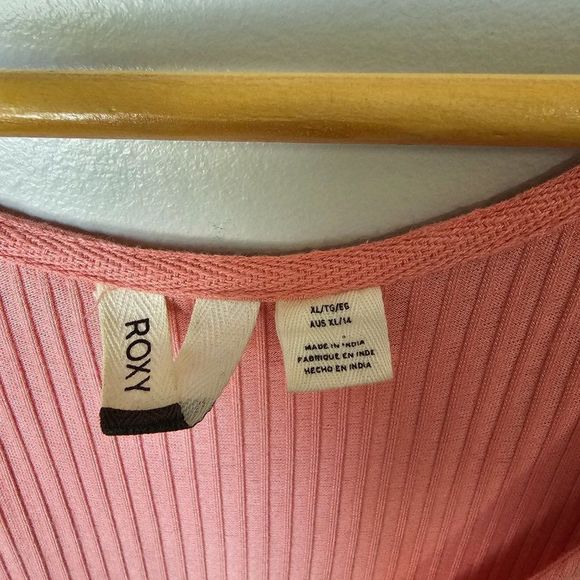 EUC WORN ONCE ROXY RIBBED PEACH DEEP V NECK BUTTONED SLEEVELESS DRESS XL - Picture 11 of 14